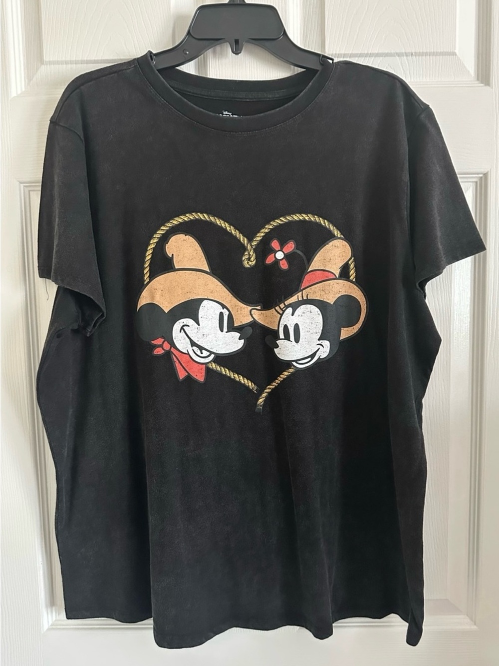Disney Black Mickey & Minnie Cowboy Heart Tee with Tan Accents